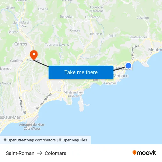 Saint-Roman to Colomars map