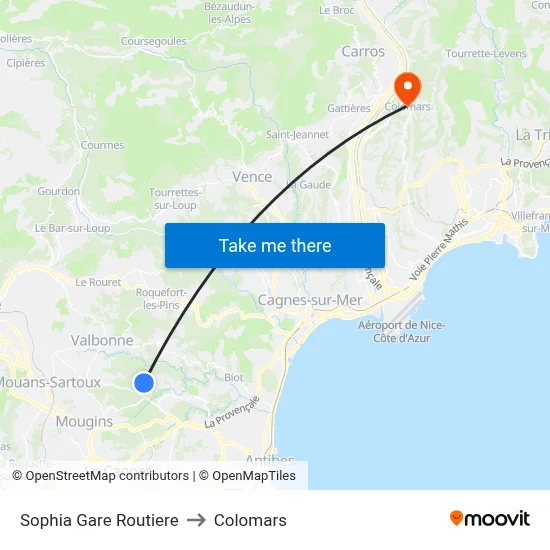 Sophia Gare Routiere to Colomars map