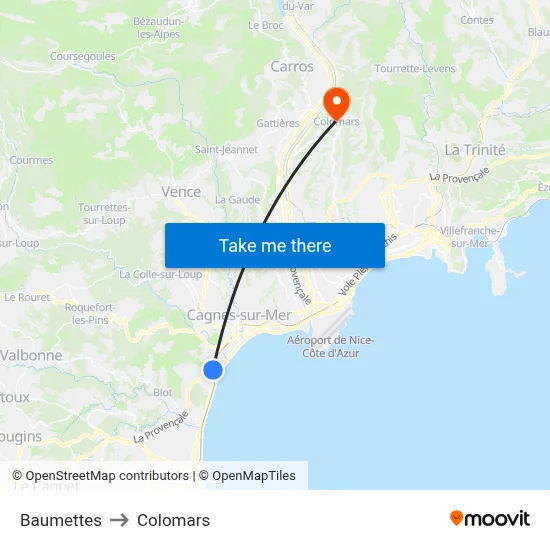 Baumettes to Colomars map