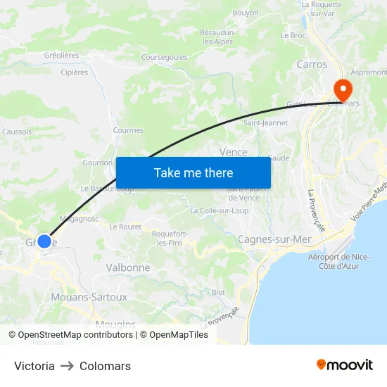 Victoria to Colomars map