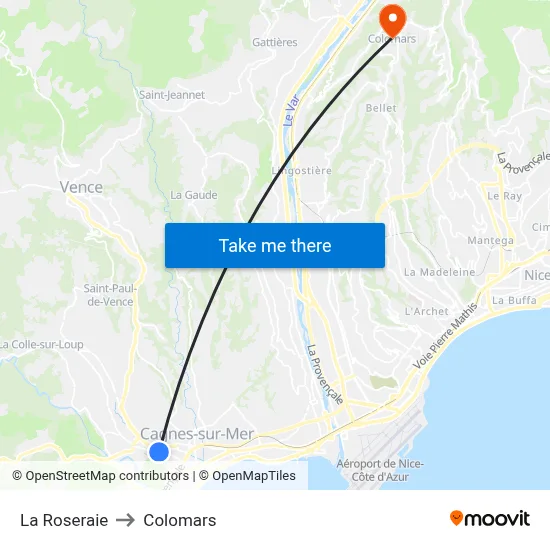 La Roseraie to Colomars map