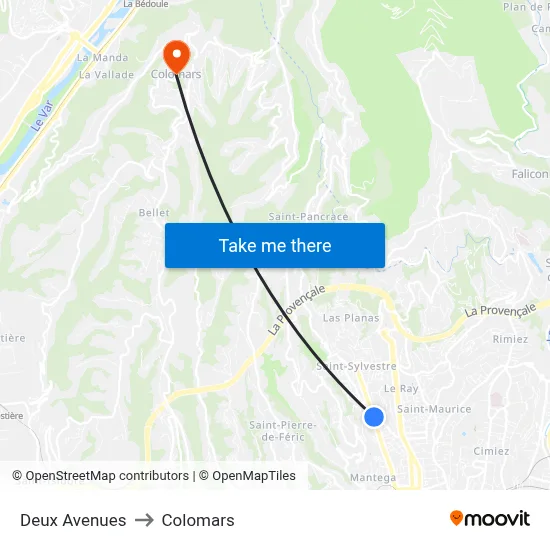 Deux Avenues to Colomars map