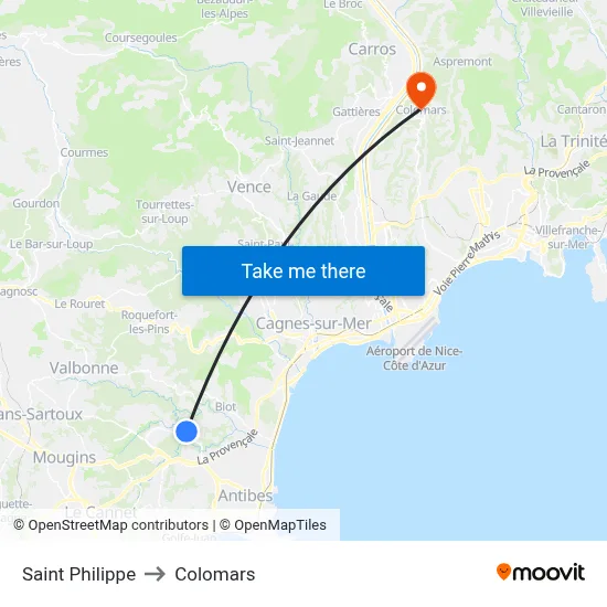 Saint Philippe to Colomars map