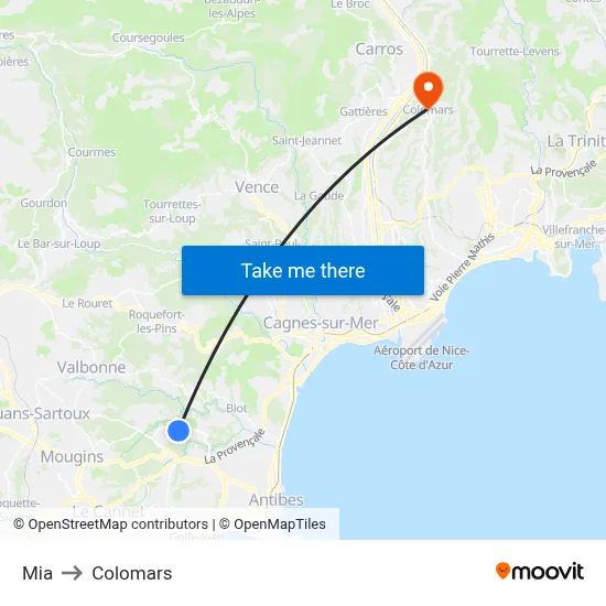 Mia to Colomars map
