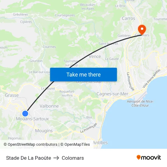 Stade De La Paoûte to Colomars map