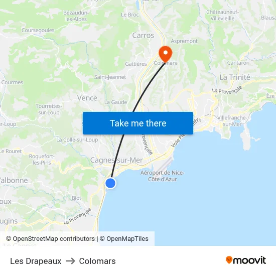 Les Drapeaux to Colomars map