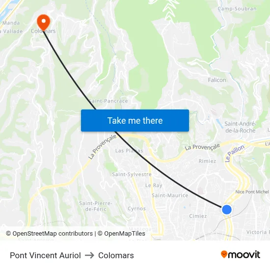 Pont Vincent Auriol to Colomars map