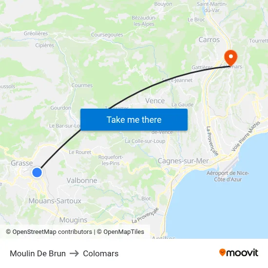 Moulin De Brun to Colomars map