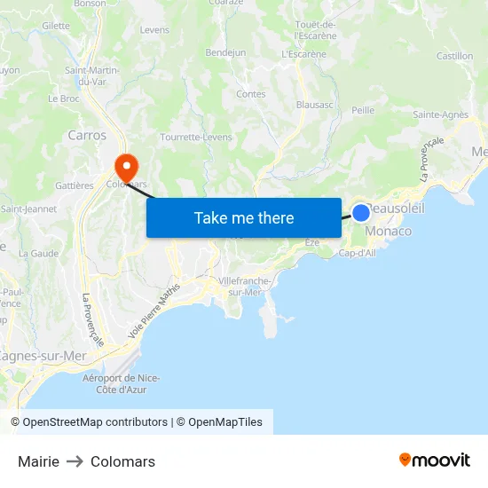 Mairie to Colomars map