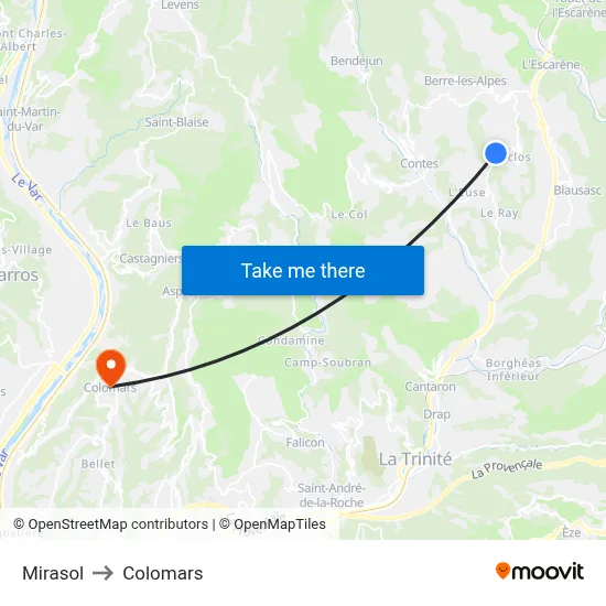 Mirasol to Colomars map