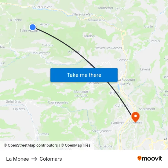 La Monee to Colomars map
