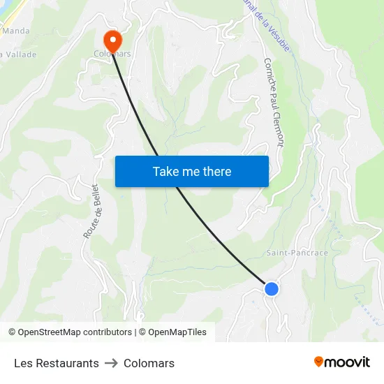 Les Restaurants to Colomars map