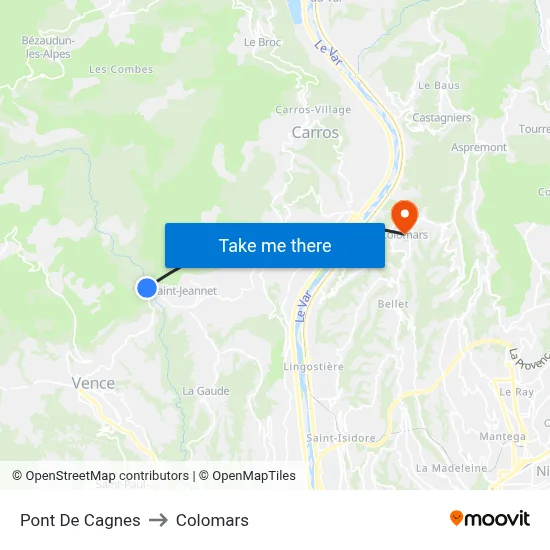 Pont De Cagnes to Colomars map