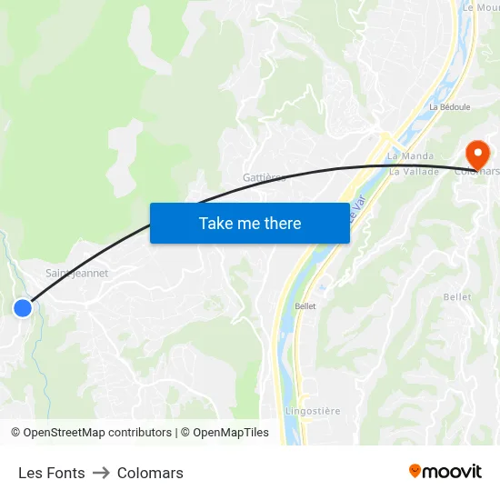 Les Fonts to Colomars map