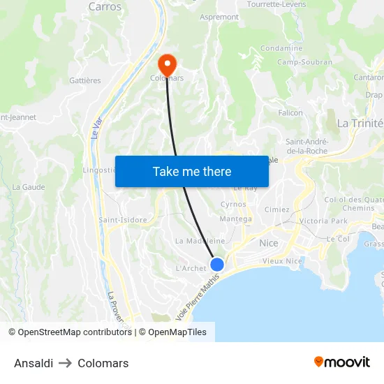 Ansaldi to Colomars map