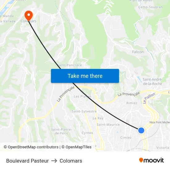 Boulevard Pasteur to Colomars map