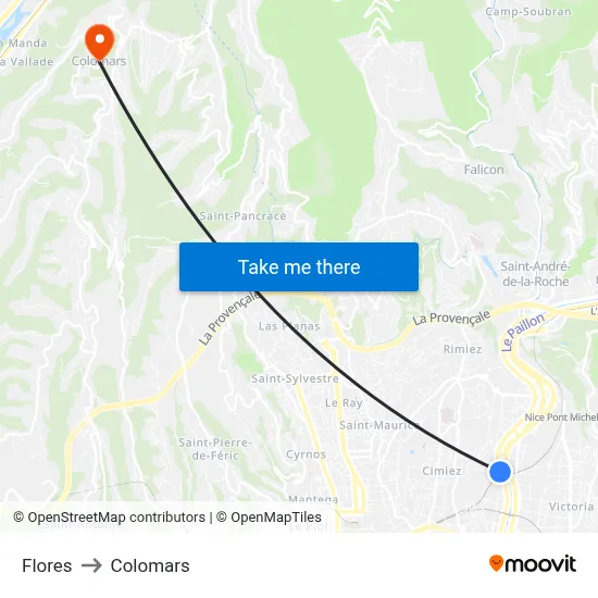 Flores to Colomars map