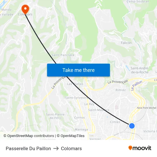 Passerelle Du Paillon to Colomars map