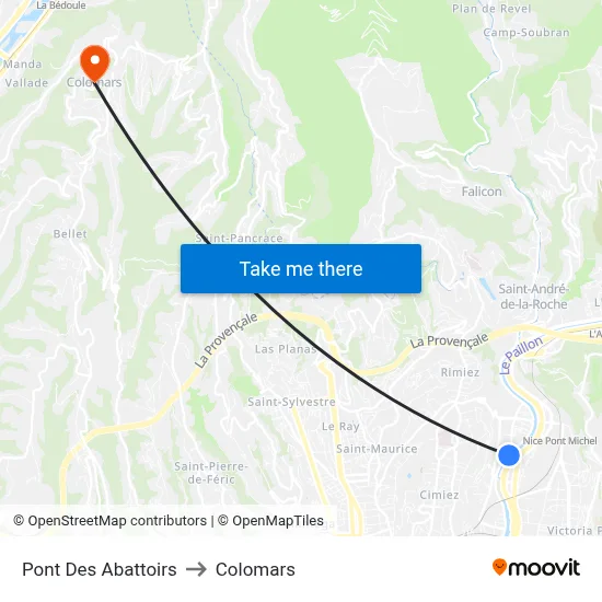 Pont Des Abattoirs to Colomars map