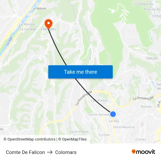 Comte De Falicon to Colomars map