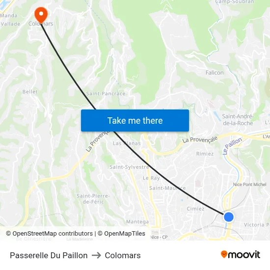 Passerelle Du Paillon to Colomars map