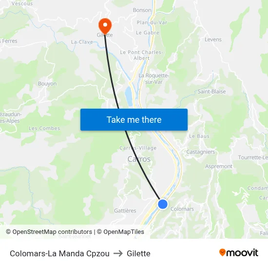 Colomars-La Manda Cpzou to Gilette map