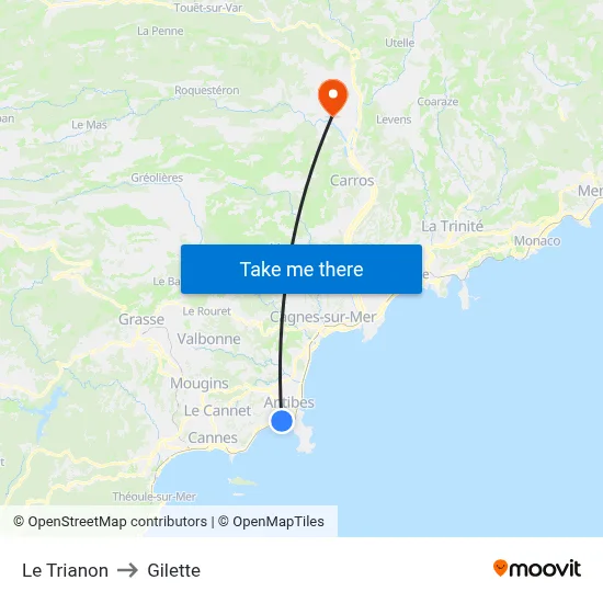 Le Trianon to Gilette map