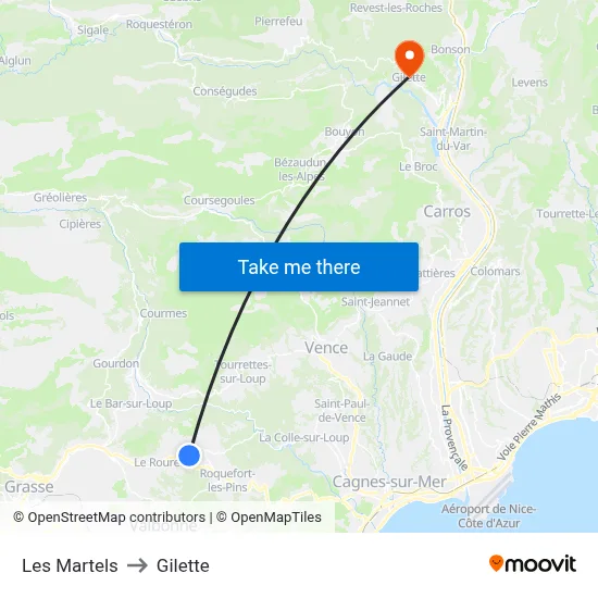 Les Martels to Gilette map