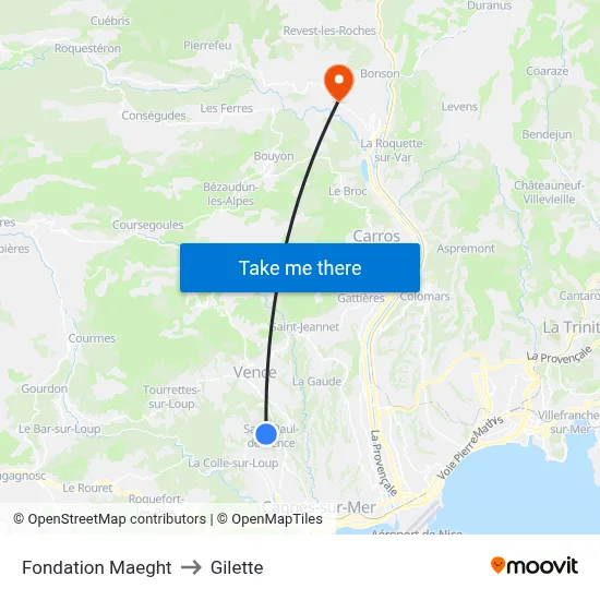 Fondation Maeght to Gilette map