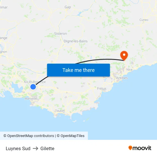 Luynes Sud to Gilette map