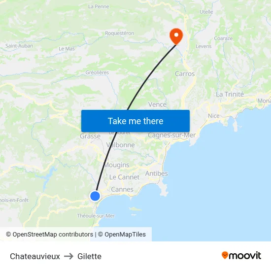 Chateauvieux to Gilette map