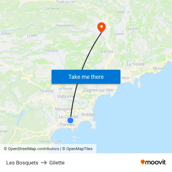 Les Bosquets to Gilette map
