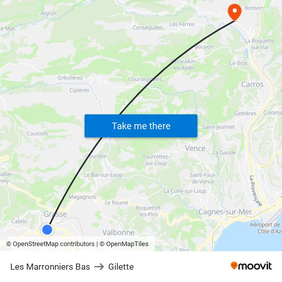 Les Marronniers Bas to Gilette map
