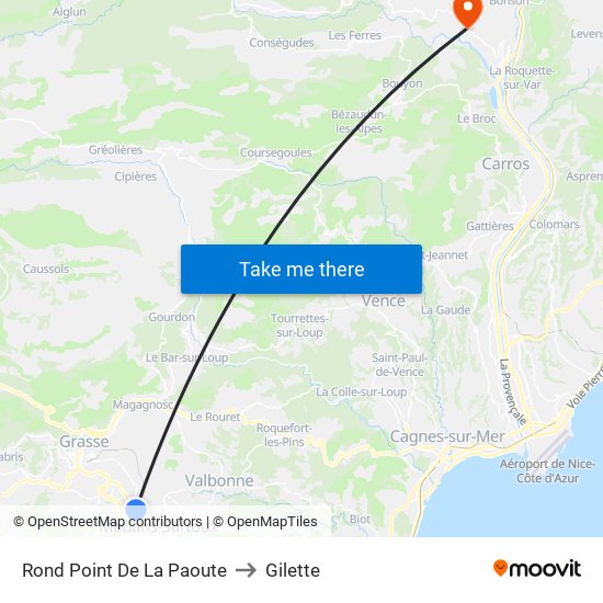 Rond Point De La Paoute to Gilette map