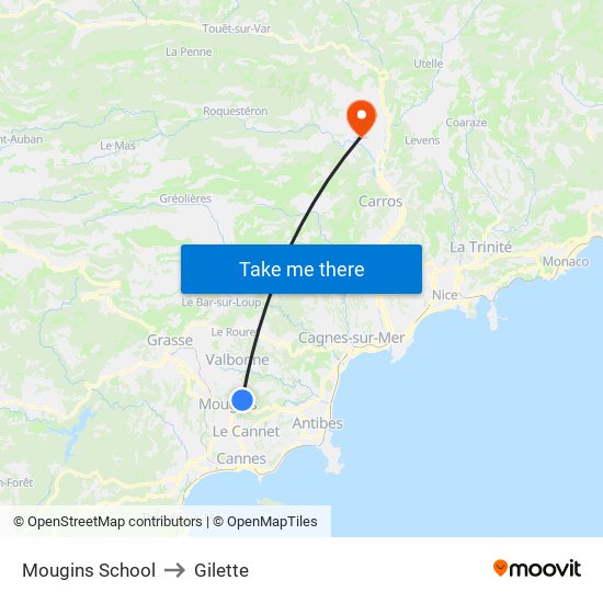 Mougins School to Gilette map