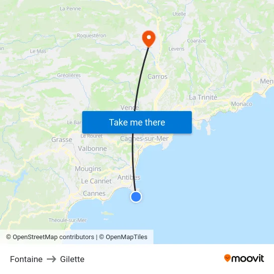 Fontaine to Gilette map