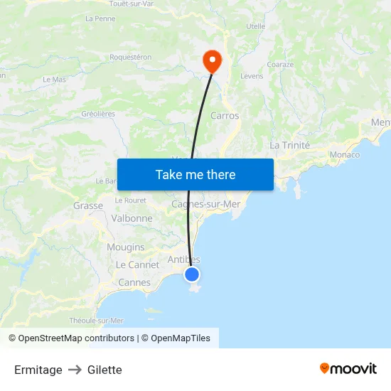 Ermitage to Gilette map