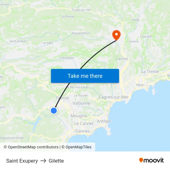 Saint Exupery to Gilette map