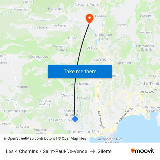 Les 4 Chemins / Saint-Paul-De-Vence to Gilette map