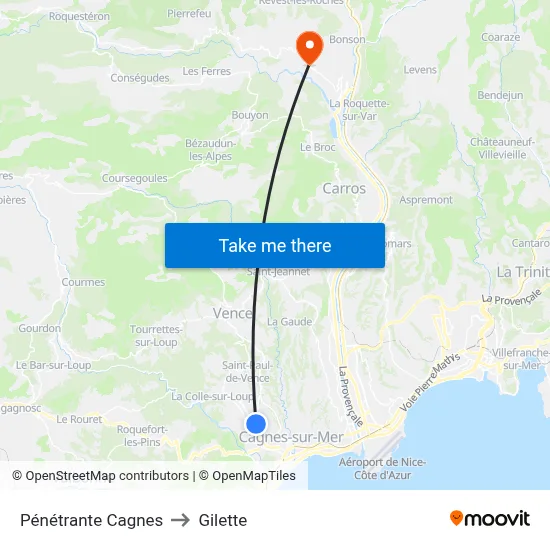 Pénétrante Cagnes to Gilette map