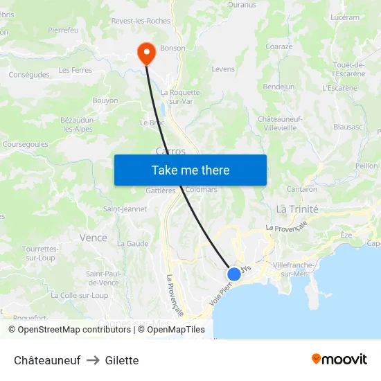 Châteauneuf to Gilette map