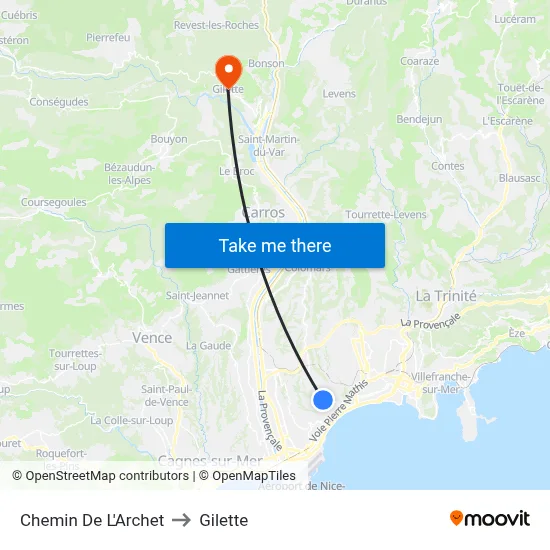 Chemin De L'Archet to Gilette map