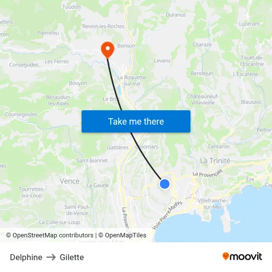 Delphine to Gilette map