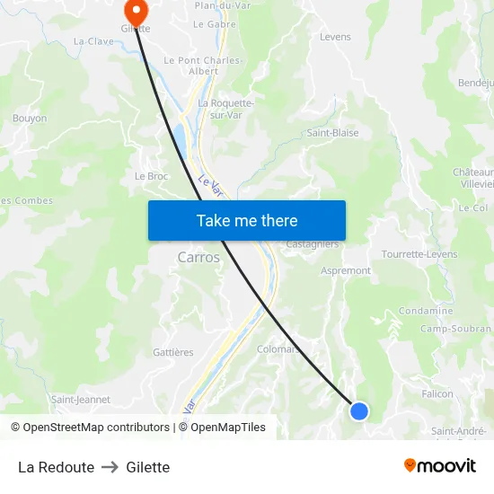 La Redoute to Gilette map