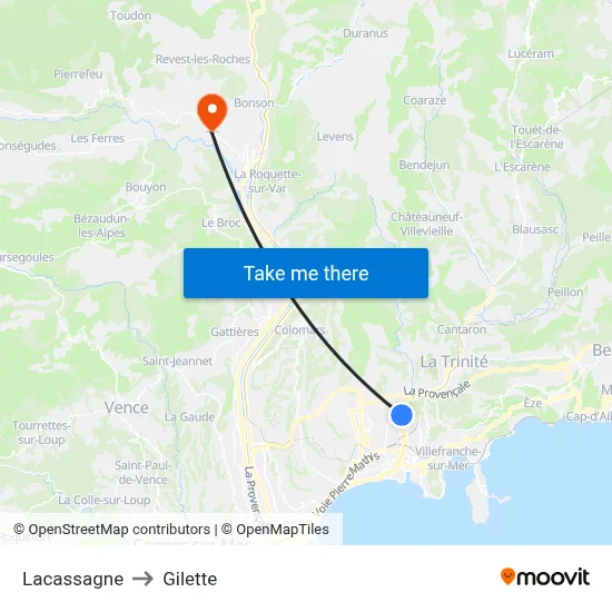 Lacassagne to Gilette map