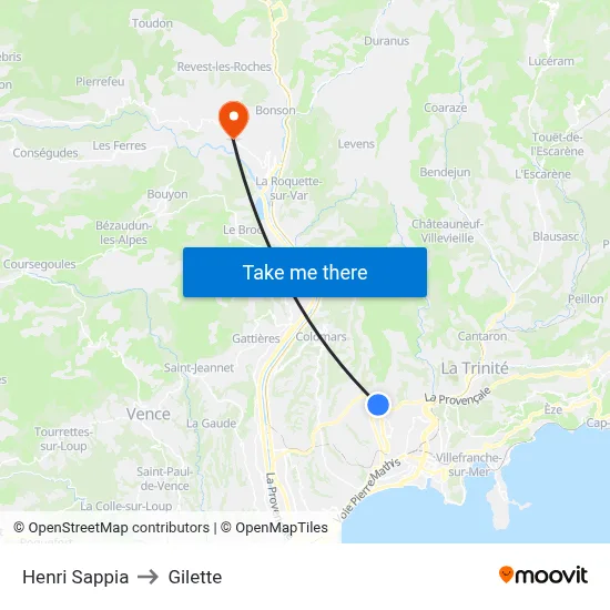 Henri Sappia to Gilette map