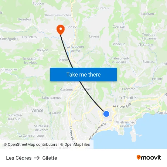 Les Cèdres to Gilette map