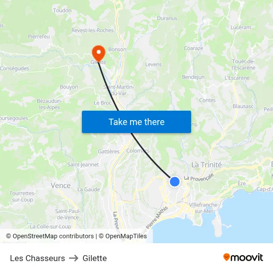Les Chasseurs to Gilette map