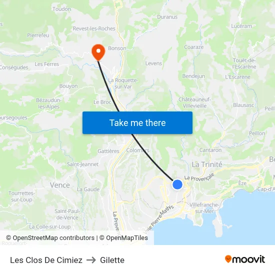 Les Clos De Cimiez to Gilette map