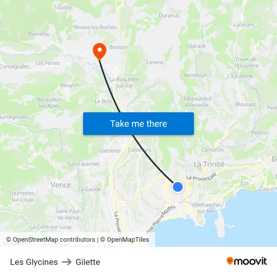Les Glycines to Gilette map